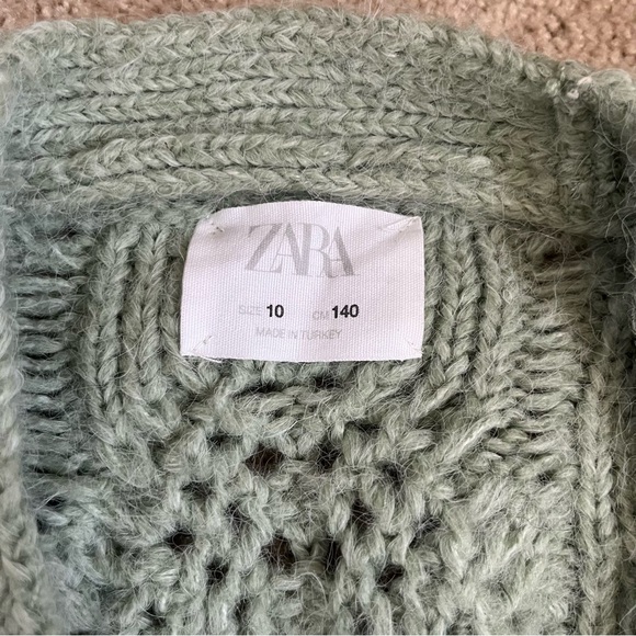 ZARA Cottage Mint Green Chunky Cableknit Floral Embroider Crop Cardigan Sweater - Picture 11 of 13